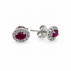 Pre Owned 18ct White Gold Ruby and Diamond Stud Earrings ZC57